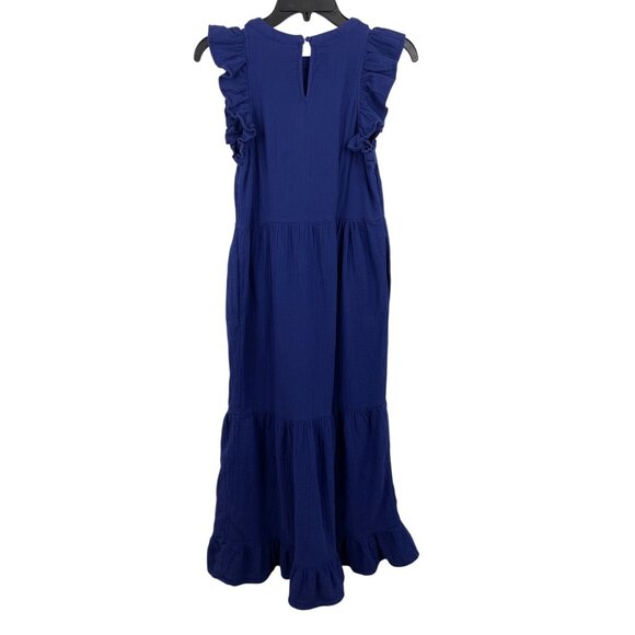 Universal Thread Blue Gauze Flutter Sleeve Midi Dress Cotton Womens Size XS - Picture 2 of 9